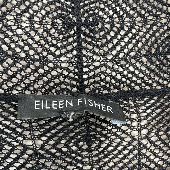 EILEEN FISHER Womens M? 100% Wool Open Front Mesh Knit Cardigan Duster Black - Picture 6 of 7